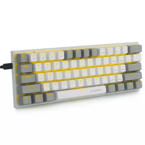 Teclado Mecânico Z11 60% E-YOOSO Branco Luz Amarela Switch Red PT-BR com Ç Português