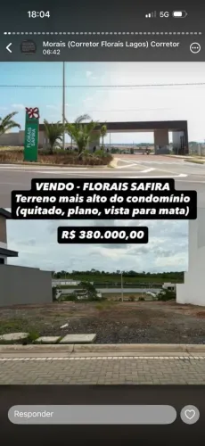 Lote condomínio florais safira 200mts