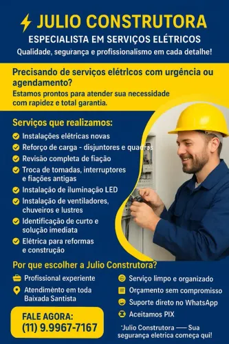 Elétrica residencial e predial, manutenção preventiva, e correição de cabos e disjuntores