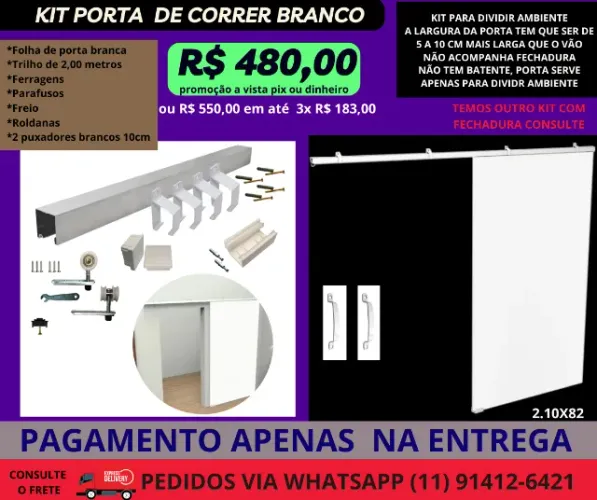 Porta porta de correr Suspença 210x82 - Pagamento apenas na entrega