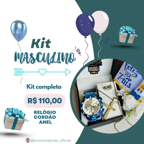 Kit Masculino Completo: Relógio, Cordão e Anel
