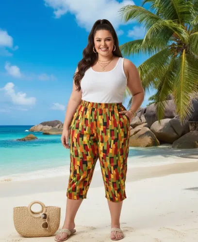 Calça Pantacourt Geométrica (Tamanho G)