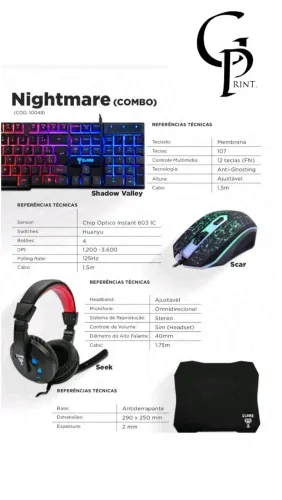 Combo Gamer Nightmare - Teclado, Mouse e Headset PROMOÇÃO!