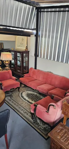 Móveis antigos, conjunto clássico sofá e par de poltronas, antiguidades 