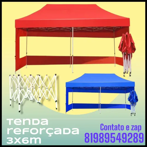 Tenda 3x6m reforçada com as 4 laterais azul ou vermelho 