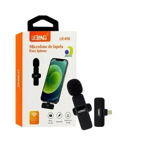 Microfone de Lapela S/fio Iphone Lightning Le-930 Lelong *ENTREGA GRÁTIS*
