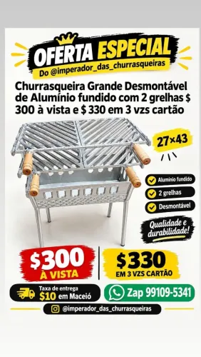 Churrasqueira Grande Desmontável de Alumínio fundido com 2 grelhas 