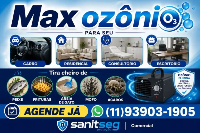 Sanitização e limpeza de ambientes com Max  ozônio 