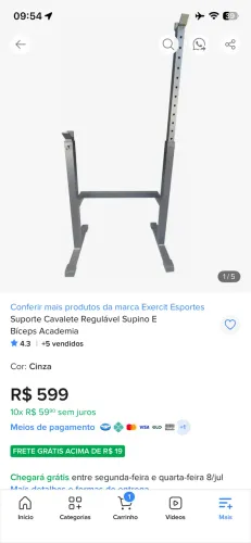 Suporte Cavalete de Musculação Regulável - Supino, Agachamento e Rosca Direta