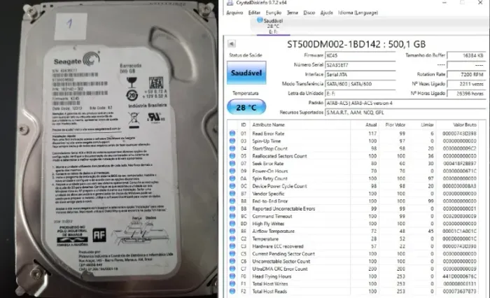 HD de 500gb + cabos sata (testado) 3.5