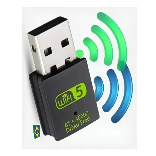 Adaptador Placa De Rede Wi-Fi USB Dual Band 2.4Ghz E 5Ghz 600Mbps Com Bluetooth Para PC E