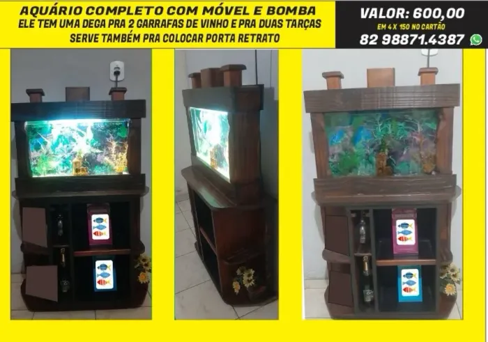 Aquário com móvel e com bomba