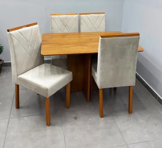 Mesa de Jantar Salina 120x80cm Sem Vidro+ 4 Cadeiras Entrega Rápida