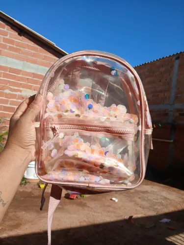 Bolsa mochila transparente rosa claro