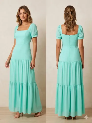 Vestido de festa verde água madrinha 