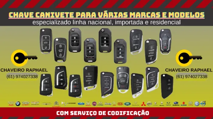 Chave Canivete Carros Linha Nacional ou Importada Completa Com Serviço de Codificação 
