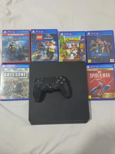 PS4 com controle e 6 jogos