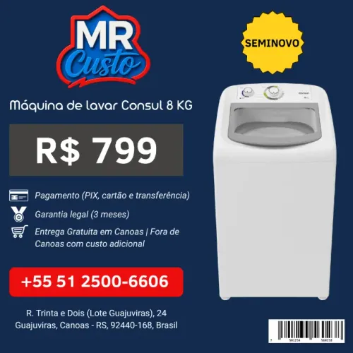 Máquina de Lavar Consul 8kg Seminova | Revisada, com Garantia e Frete Grátis | MR Custo