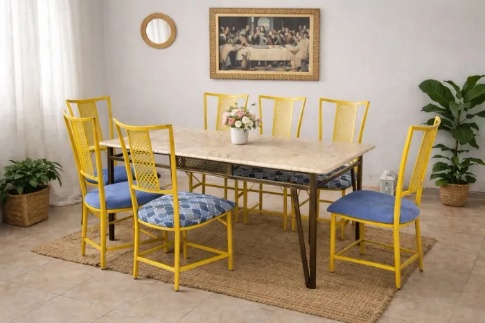 MESA COM CADEIRAS DE FERRO