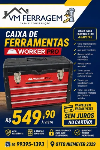 Caixa para Ferramentas Worker Pro - 4 Gavetas | Organização e Resistência para o Dia a Dia