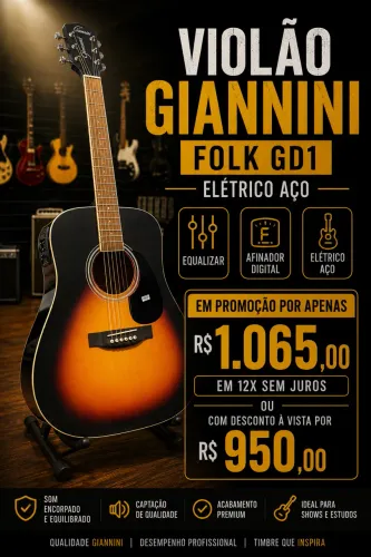 Violão Eletroacústico Giannini Performance GD-1 EQ Tipo Folk vintage sunburst satin