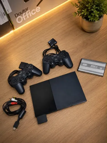 Ps2 slim + 2 controles + 120 jogos (desbloq)