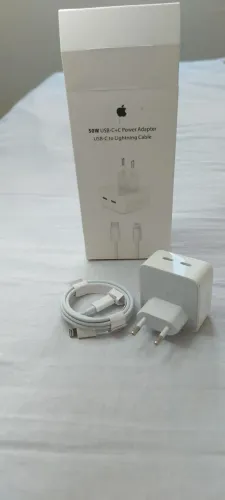 Carregador 50w Turbo Fonte 2 Usb-c Para Iphone Com Cabo 1m Branco 