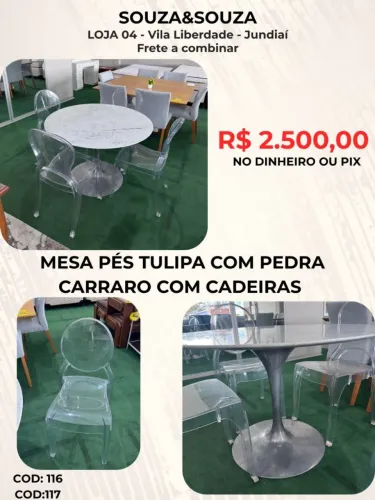 Mesa de Mármore Carrara e Pés Tulipa