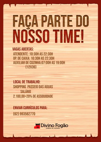 Vagas de emprego - Divino Fogão