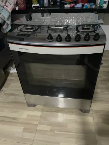 Fogão Brastemp 5 bocas inox mesa de vidro