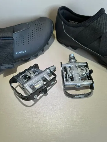 Sapatilha Shimano MX1 SH-MX100 + Pedal Clip MTB WELLGO WPD-95B Dupla face