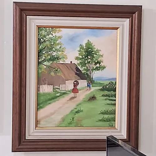 Quadro pintado a óleo (moça vermelho )