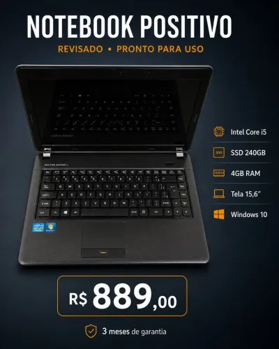 Notebook Positivo Intel Core i5 com SSD 240GB, 4GB RAM e Garantia