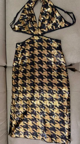 Vestido Colcci Preto e Dourado com Paetês - Tam. M (36/38)