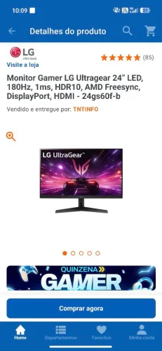 Monitor gamer LG Ultragear 180hz FHD - Novo