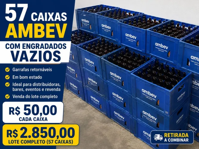 57 Caixas Engradado Ambev Vazias com Garrafas - Retornáveis