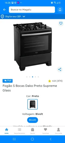 Fogão dado 5 bocas tampo de vidro 