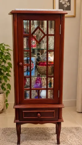 Cristaleira em madeira pura e mármore, lindo peça para decorar sua sala .
