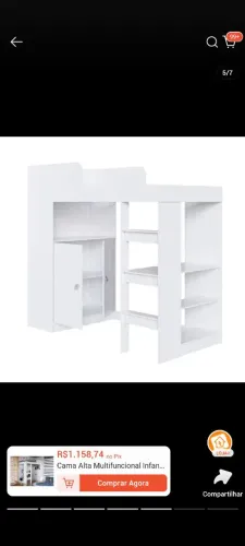 Cama de solteiro alta multifuncional