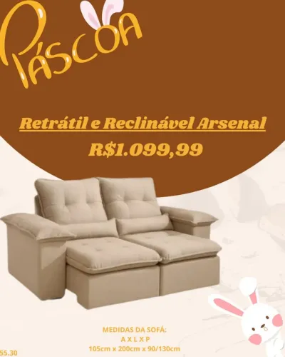 Sofá Retrátil e Reclinável Arsenal