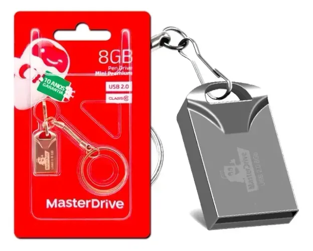 8gb Pen Drive Mano Usb 2.0 Metal Com Chaveiro Preto/prateado Md