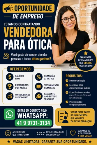 Vaga de Vendedora para Ótica no Sitio Cercado