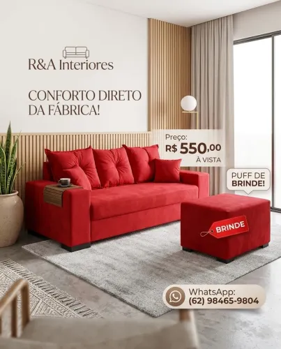 Sofá direto da fábrica com puff de brinde