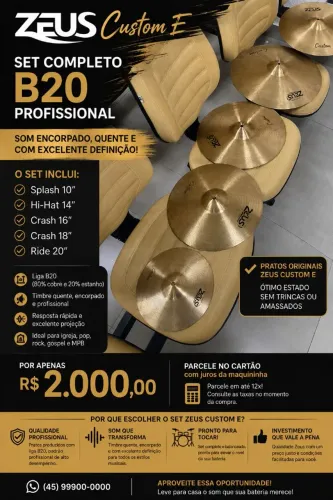 Bateria, pratos - ZEUS CUSTOM E B20 PROFESSIONAL
