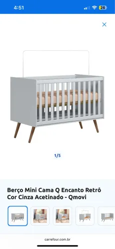 Berço Mini Cama Q Encanto Retrô Cor Cinza Acetinado - Qmovi