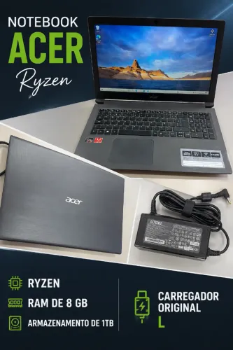 Notebook Acer Ryzen 3 8GB 1TB Tela 15,6"