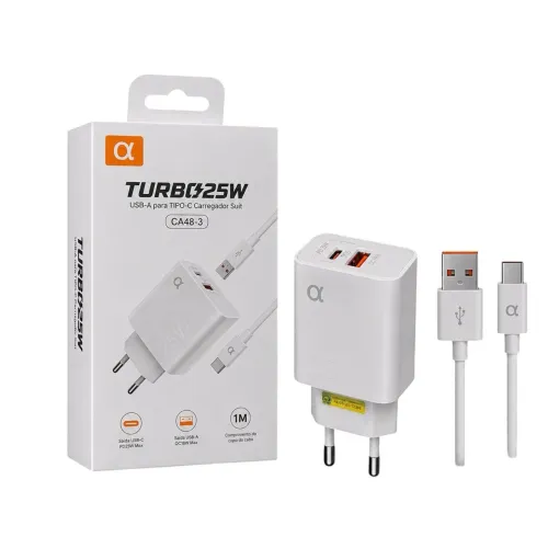 CARREGADOR TURBO 25W USB-C + USB-A