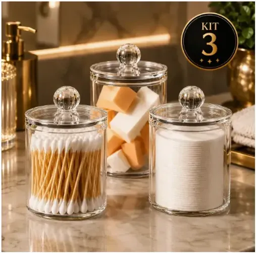 Kit 3 Porta Algodão E Cotonete Organizador Banheiro Quarto