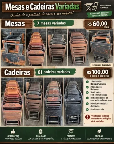 Mesas e Cadeiras de Madeira para Bar / Restaurante - Várias Marcas