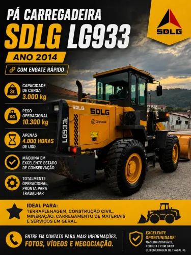 Pá carrega deira SD LG com engate rato pra 3 t de levante